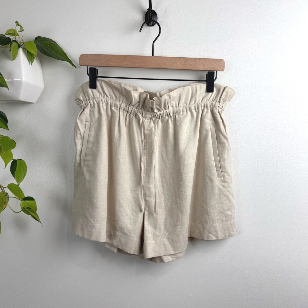 Open Edit Womens Beige Linen Blend Paperbag Waist Shorts M Coastal Minimalist